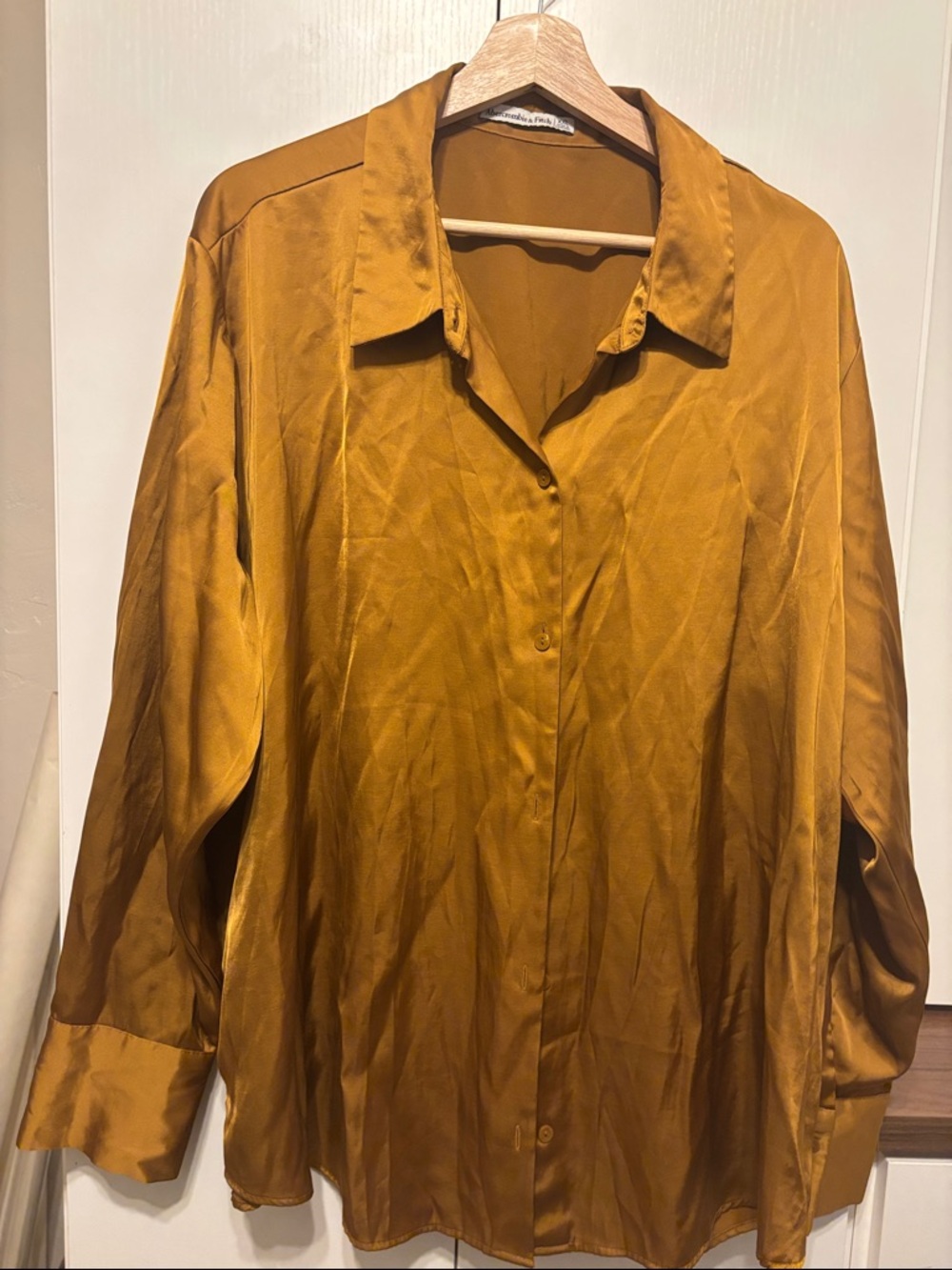 AF Satin Button-Up Blouse in Gold - XXL